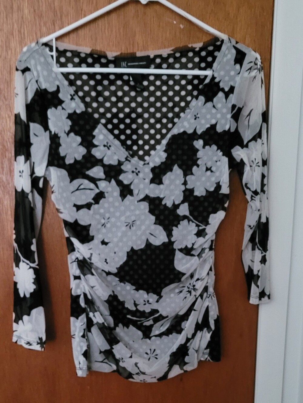 INC Black & White Mesh Floral Long-Sleeve Top